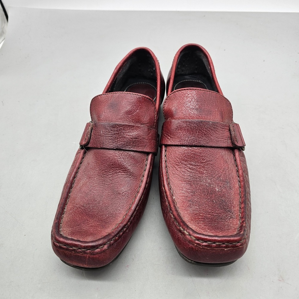 Bronx Mens Burgundy Leather Buckle Strap Loafers Moc Toe Shoes Size 43 Burgundy